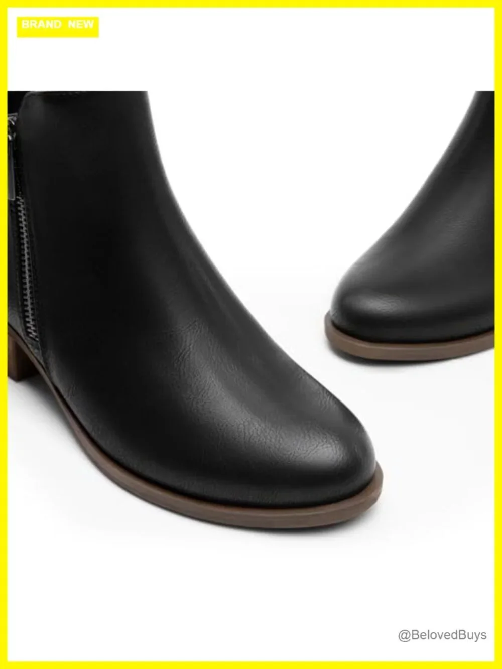 Faux Leather Low Chunky Heel Ankle Booties with Side Zip